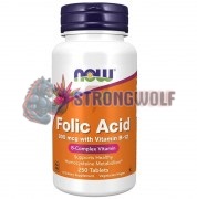 Folic Acid 800 mcгр [with Vitamin B12] (250 шт), NOW Foods